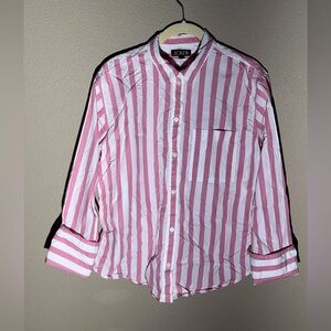 White and Red Striped Button Up Blouse J Crew Size 10